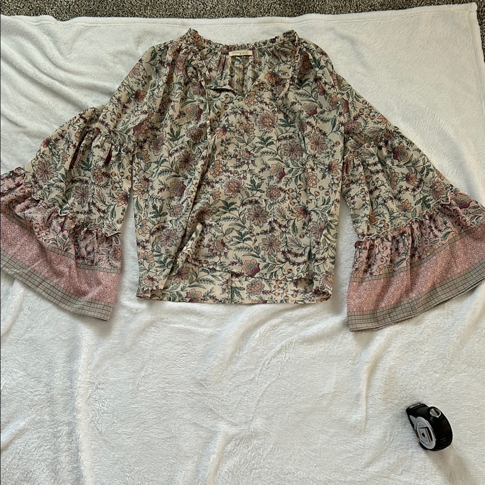 Lovestitch Pink Bohemian Blouse with Ruffled Bell Sleeves - Picture 1 of 5